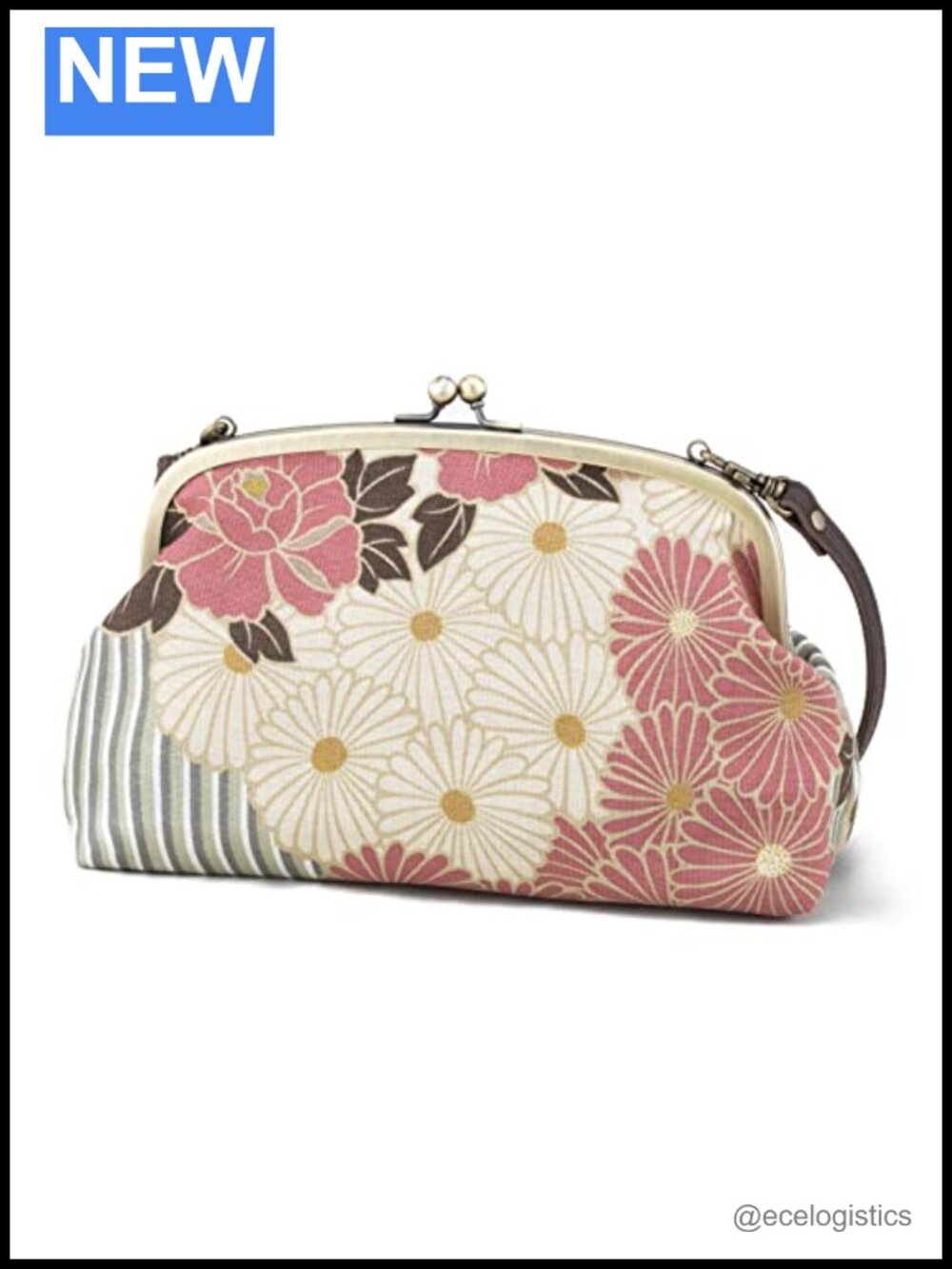 Vintage Japanese Kiss Lock Clutch Crossbody Bag Floral Cotton 2way